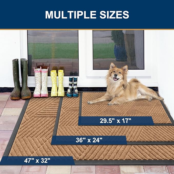 Smiry Front Door Mat Outside Entrance, Heavy Duty Sturdy Natural Rubber Doormat, Trap Dirt and Moisture, Easy Clean Low Profile Mats for Indoor Outdoor Entry, Irregular Triangle (59x30, Coffee)