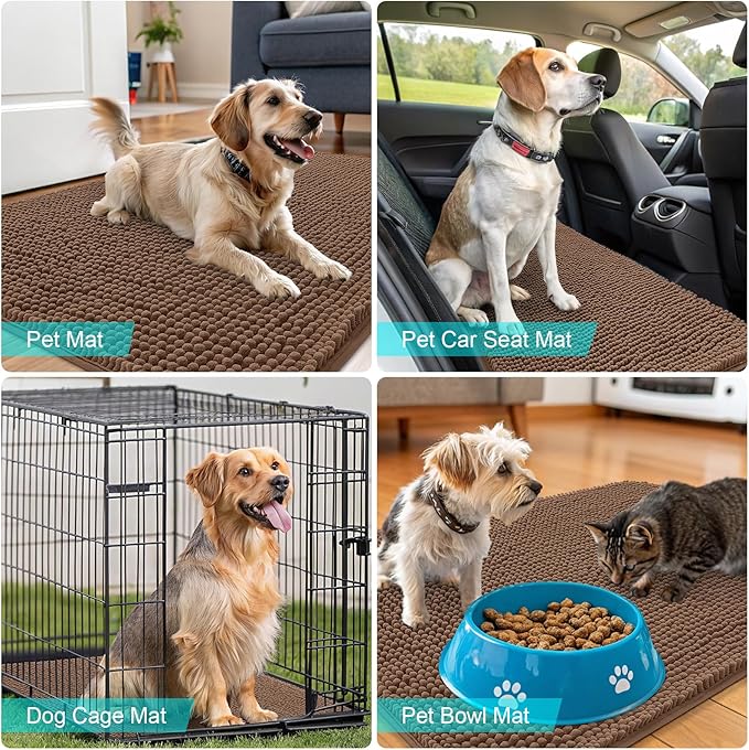 OLANLY Dog Door Mat for Muddy Paws 70x32, Absorbs Moisture and Dirt, Absorbent Non-Slip Washable Doormat, Quick Dry Chenille Mud Mat for Dogs, Entry Indoor Entryway Carpet for Inside Floor, Mocha
