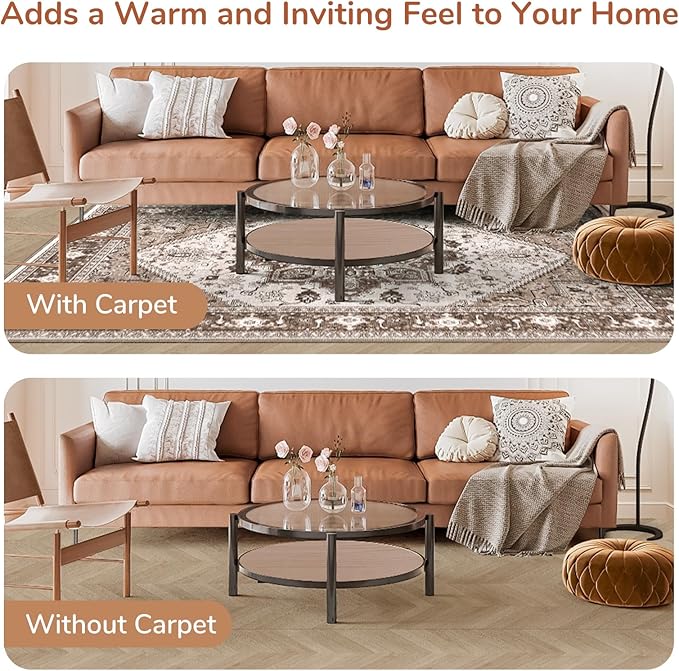 OPPODREAM Soft Area Rugs 5x7, 5x7 Washable Rug with Non Slip Backing, 5 x 7 Faux Cashmere Low-Pile Carpet, Khaki