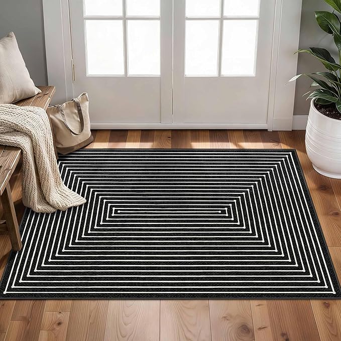 Latte&Fog 2x3 Entryway Rug, Small Modern Abstract Door Mat, Washable Kitchen Rug, Boho Non Slip Low Pile Carpet for Indoor Kitchen, Entry, Front Door and Bathroom
