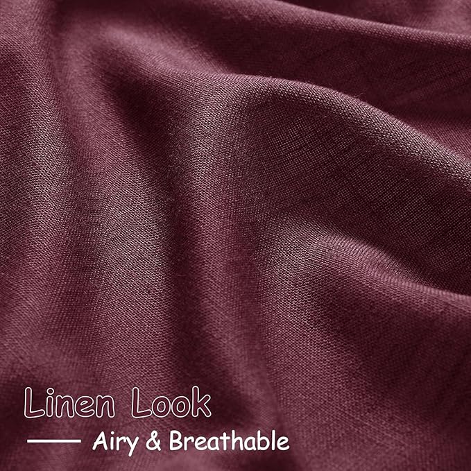 Nanspring Burgundy Linen Curtains for Living Room 105 Inches Long Light Filtering Semi Sheer Curtain Back Tab Vintage Boho Decor Elegant Luxury Drapes for Bedroom Dinner Room 52x105, 2 Panels