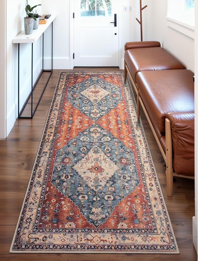 SERISSA Boho Washable Runner Rug, 2x6 Rug Non-Slip Tribal Hallway Kitchen Runner Rug Ultra Soft Print Distressed Vintage Floor Carpet for Bedroom Bathroom Laundry Living Room