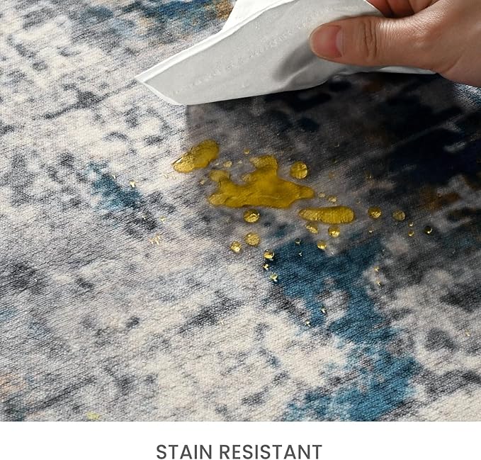 Ompaa Living Room Rug 5x8 Ultramarine Area Rug Machine Washable Boho Rug Non Slip Abstract Vintage Indoor Large Rugs for Bedroom, Classroom, College Dorm, Farmhouse, Dining Room, Kids Playroom