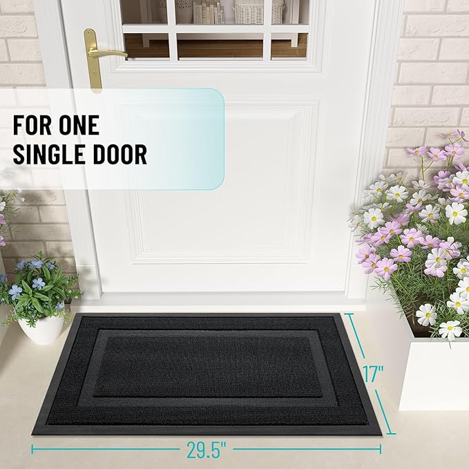 OLANLY Front Door Mat Indoor Outdoor Entrance, Waterproof All-Season, All-Weather Doormat, Sturdy Natural Rubber, Low Profile, Easy Clean Patio Porch Entryway Mat, 47x23, Jet Black