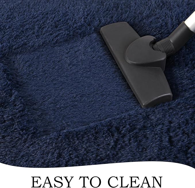 Chicrug Soft Runner Rug for Bedroom Living Room Plush Fluffy Rug 2x6 Feet, Shag Furry Runner Area Rug Carpet Non Shedding for Nursery Children Kids Girls Room Home Decorative, Navy Blue