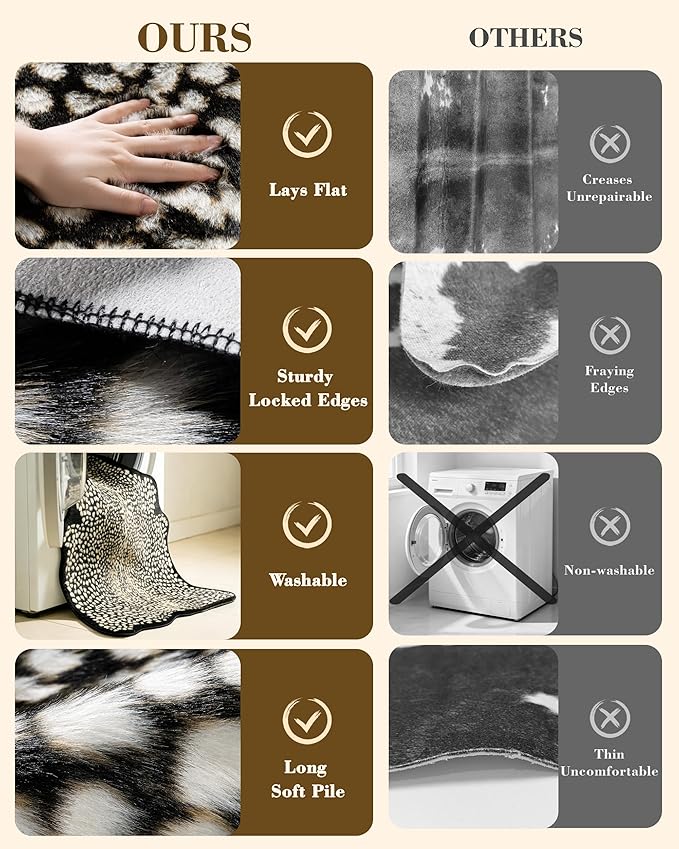 Leopard Print Rug for Living Room, Cheetah Rug 6.2x8.2 Faux Animal Print Skin Cheetah Area Rug for Bedroom Nursery Animal Fur Hide Irregular Shaped Rustic Antelope Black