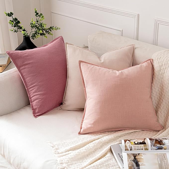 MIULEE Decorative Linen Pillow Covers 20x20 Inch Light Pink Boho Farmhouse Neutral Valentine Spring Couch Throw Pillows for Bed Pack of 2 Accent Modern Pillowcase Sofa Livingroom Home Decor