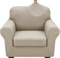 XINEAGE 2026 New 2 Pieces Chair Covers with Arms Super Stretch Chair Slipcover for Living Room Pet Dog Universal Slip Cover Anti Slip Armchair Furniture Protector (Khaki), 31"-46"(1 Cushion)