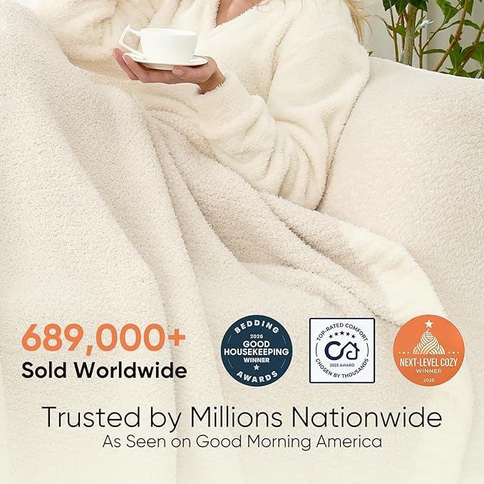 Snuggle Sac Ultra Soft Ivory Bedding Blanket Twin XL, Warm Fluffy Microfiber Blankets for Bed, Living Room, Oversized Bed Blanket Dupes, Heather Ivory, 66x90 inches
