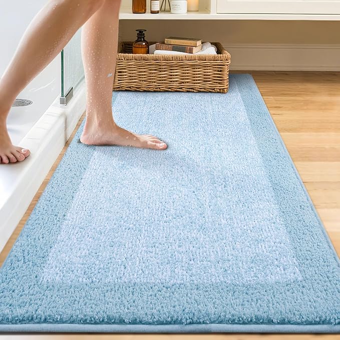 60x24 Long Bathroom Rugs Washable Non Slip, Light Blue Bath Mat for Bathroom Floor Tub, Soft Absorbent Quick Dry Mats for Shower, Bathtub,Home Decor