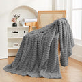 Puncuntex Grey Throw Blanket 50"×60" inches Fuzzy 3D Jacquard Decorative Flannel Fleece Super Soft Plush Cozy Blanket for Couch Sofa Chair Lightweight