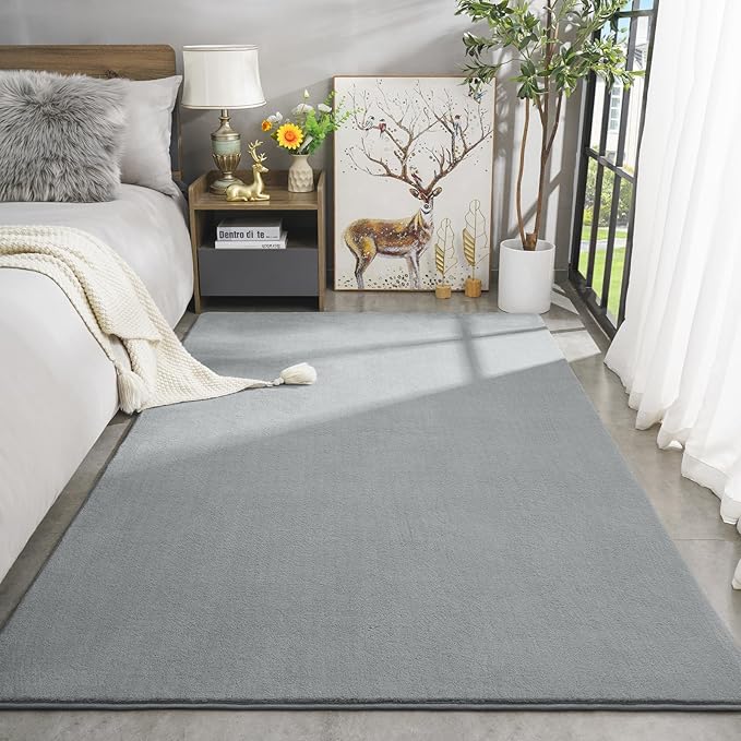 Amearea Large Modern Area Rugs for Bedroom Living Room, 6x9 Feet Grey Thickened Memory Foam Rug, Fluffy Indoor Washable Rugs Non Slip Minimalist Carpet for Boys Girls Dorm Nursery Room Decor
