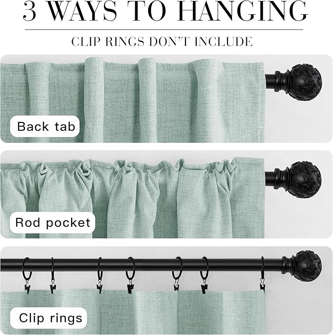 RYB HOME 100% Blackout Linen Textured Curtains 84 inches Long, Thermal Insulating Privacy Energy Saving for Bedroom Living Room Window Office Theater Baby Nursery, W 52 x L 84 in, Aqua, 2 Panels