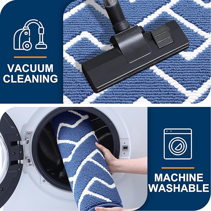 OLANLY Front Door Mat, Non-Slip Rubber Backing, Dirt Resistant and Absorbent, Washable, Easy to Clean Low-Profile Indoor Doormat for Back Door, Entryway, Inside Entrance, 40x32, Navy