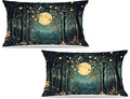 Rustic William Morris Inspired Night Moon Forest Decor Pillow Covers 18x18 Set of 2,Vintage Black and Gold Nature Landscape Botanical Decorative Throw Pillow Covers for Home Bedroom Living Room