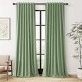 Guken 100% Blackout Linen Curtains 102 Inch Length 2 Panels Set for Living Room Bedroom Back Tab Thermal Insulated Black Out Linen Drapes Room Darkening Window Curtains,Light Sage