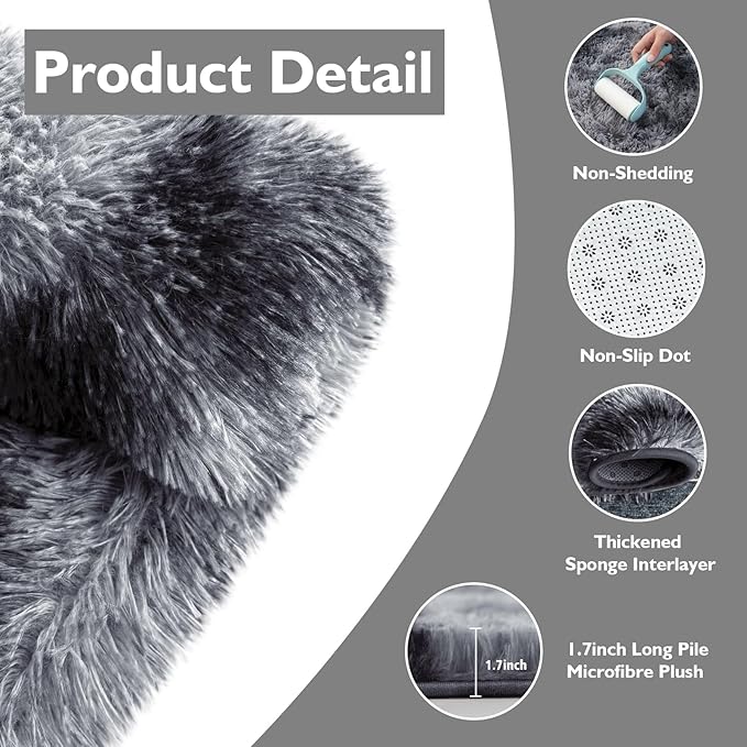 8x10 Fluffy Area Rugs for Living Room,Shag Area Rug for Bedroom,Soft Fuzzy Rug Non-Shedding Indoor Plush Carpet for Kids Bedroom Nursery Home Decor,Tie-Dyed Black