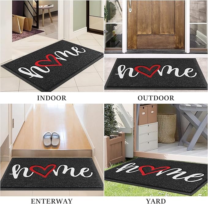 BeneathYourFeet Door Mat, Welcome Mat Low Profile Floor Mat Front Doormat Indoor and Outdoor Doormat Non Slip Rugs for Entryway, Patio, High Traffic Areas (30"x17.5", Black-Home)