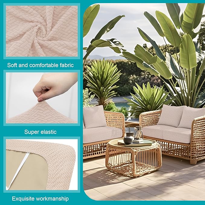 12Pcs Stretch Patio Cushion Covers,Outdoor Couch Covers Replacement,Outdoor Couch & Sofa Slipcovers,for Patio Furniture Cushion Covers,Washable Reusable Furniture Protector (Beige,Cover Only)