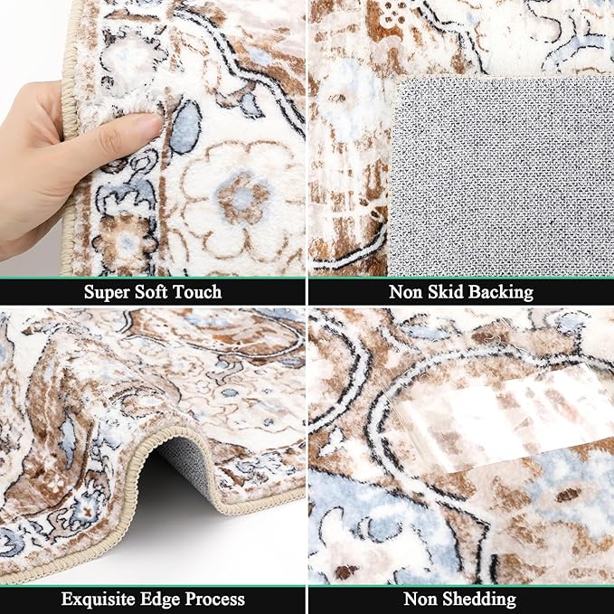 HEBE Hallway Runner Rug 2'x6' Washable Vintage Distressed Area Rugs Non Slip Laundry Rug Runner Boho Floor Carpet Runners for Hallways Entryway Laundry Room Kitchen Bathroom