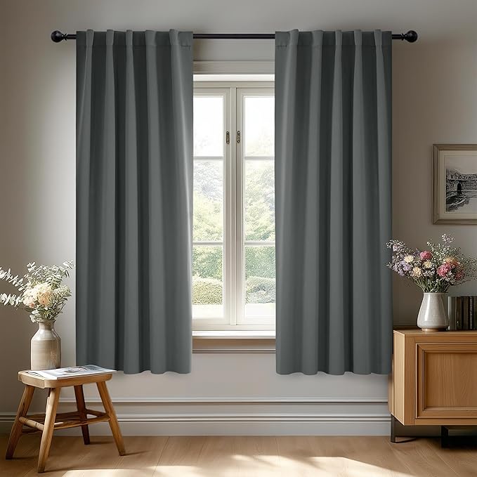 Deconovo Blackout Curtains, Thermal Insulated, W38 x L63 2 Panels, Back Tab, Machine Washable, Room-Darkening Drapes for Bedroom/Living Room Dark Grey