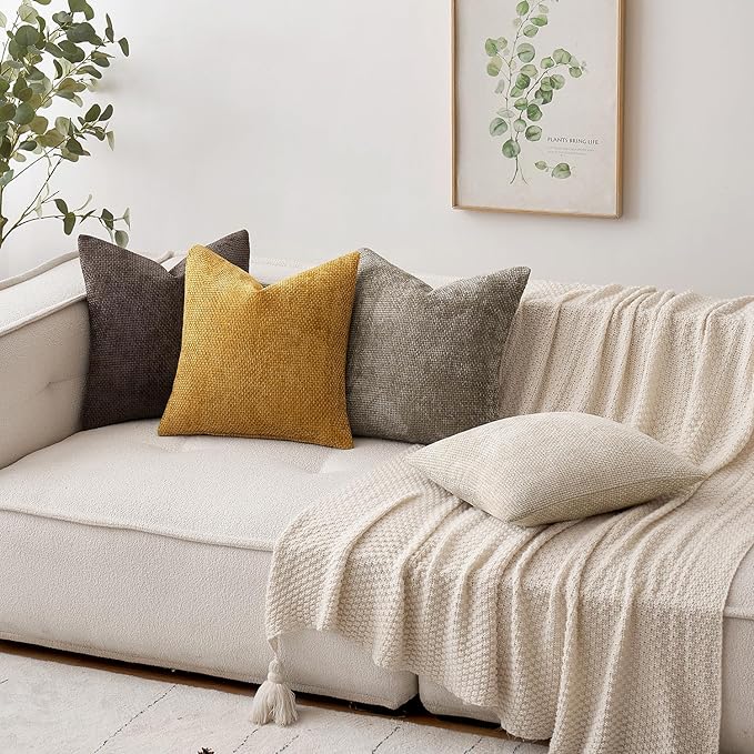 MIULEE Pack of 2 Lumbar Couch Throw Pillow Covers 20x12 Inch Neutral Gold Modern Boho Accent Decorative Pillow Covers Soft Chenille Farmhouse Cushion Covers for Home Decor Bed Sofa Living Room