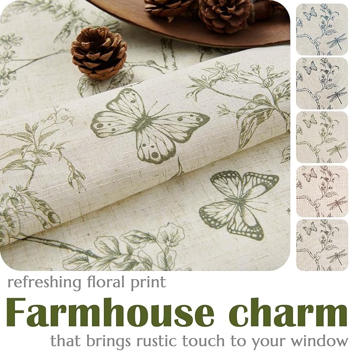 jinchan Floral Curtains Lined Linen Blend Curtain for Living Room 84 Inch Length Sage Green Farmhouse Flower Patterned Curtain French Country Curtains Drapes Back Tab Rod Pocket 2 Panels