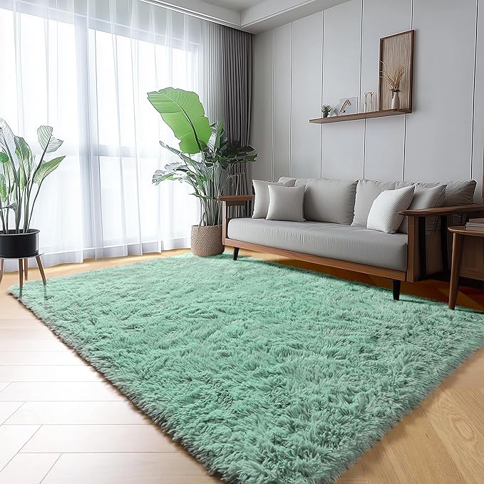 ONASAR Sage Green Rugs for Living Room Bedroom, 5x8 Fluffy Bedside Area Rug, Soft Plush Shaggy Indoor Floor Carpet for Nursery Kids Girls Boys Teen Dorm Home Office Decor Aesthetic