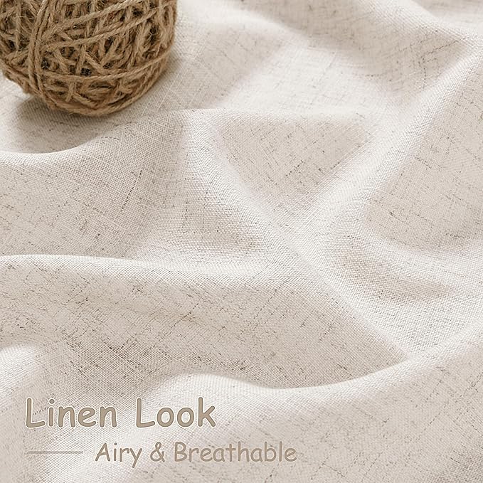 Beige Faux Linen Curtains 84 Inch Length 2 Panels for Bedroom Back Tab Pocket Semi Sheer Light Filtering Curtains Burlap Textured Farmhouse Curtain for Living Room Dining Room Aesthetic Decor 40x84