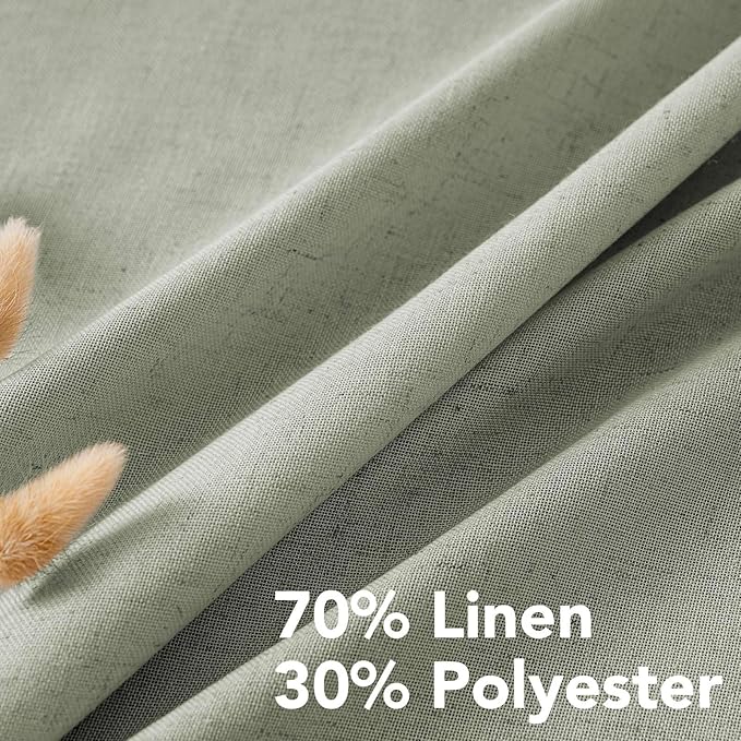 H.VERSAILTEX Living Room Linen Curtains - Semi Sheer, Nickel Grommet, Energy Saving Light Filtering Panels for Bedroom, Sea Grass, 2 Panels, 52 x 72 Inch