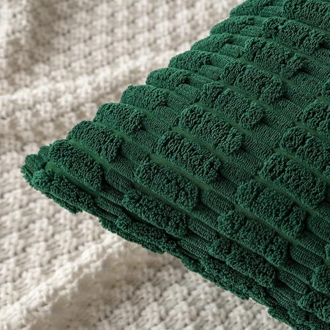 MIULEE Pack of 2 Dark Green Corduroy Decorative Euro Sham Pillow Covers 24x24 Inch Soft Boho Striped Throw Pillow Covers Modern Farmhouse Home Decor for Sofa Living Room Couch Bed