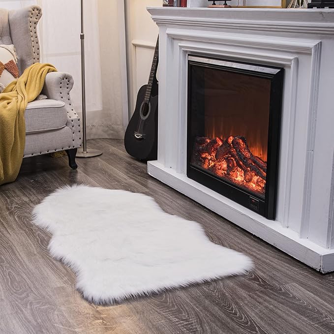 EasyJoy Ultra Soft Fluffy Shaggy Area Rug Faux Fur Rug Chair Cover Seat Pad Fuzzy Area Rug for Bedroom Floor Sofa Living Room (2 x 4 ft Sheepskin, White)