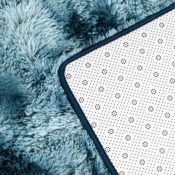 Deerhoo Shag Area Rug, 4 X 6 Tie-Dyed Plush Fuzzy Rugs for Living Room, Ultra Soft Fluffy Furry Rug for Bedroom, Indoor Carpet Nursery Rugs for Kids Room Home Decor, Peacock Blue