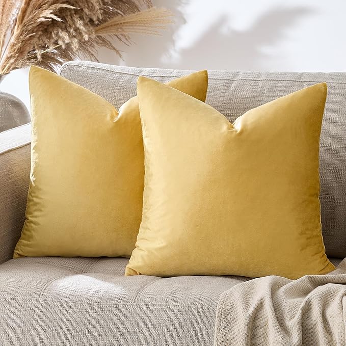 GIGIZAZA Decor Throw Couch Pillow Covers,Set of 2 Sofa Cushion Yellow Pillow Covers,Velvet Pillow Cases 24 x 24inch