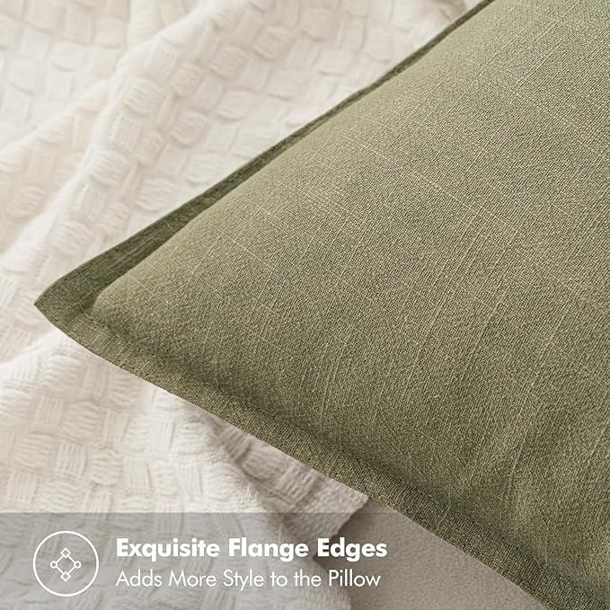 MIULEE Decorative Linen Euro Sham Pillow Covers 26x26 Light Olive Green Boho Farmhouse Neutral Couch Throw Pillows for Bed Pack of 2 Accent Modern Pillowcase Summer Sofa Livingroom Home Decor