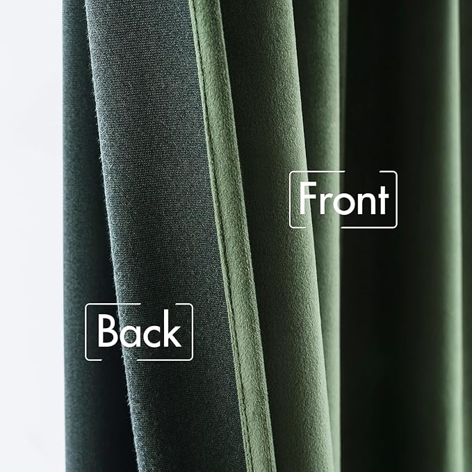 MIULEE Velvet Curtains 105 inches - Luxury Blackout Curtains for Bedroom Living Room Thermal Insulated Super Soft Window Drapes Rod Pocket & Back Tab, Olive Green, W52 x L105 inches, 2 Panels