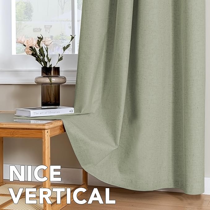 H.VERSAILTEX Linen Curtains 100% Blackout Curtains for Bedroom 45 inch Long Full Light Blocking Nature Linen Blended Window Curtains for Living Room Nickel Grommet (2 Panels, Heathered Tea)