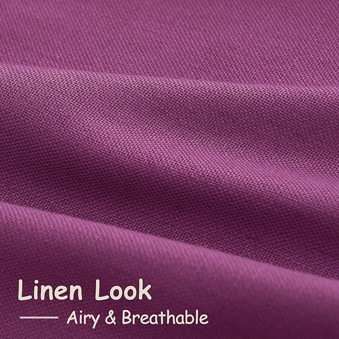 Nanspring Grape Purple Linen Curtains 96 Inch Long 2 Panels Set for Bedroom Living Room Linen Textured Window Drapes Semi Sheer Light Filtering Rod Pocket Back Tab Modern Farmhouse Curtain 52x96