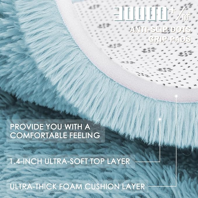 OLANLY Light Blue Round Rugs for Bedroom - Machine Washable, 9 ft Circle Area Rugs for Living Room, Soft and Fluffy Shaggy Carpet for Teen Girl and Boys, Nursery Rooms, Dorms, Home Decor Aesthetic