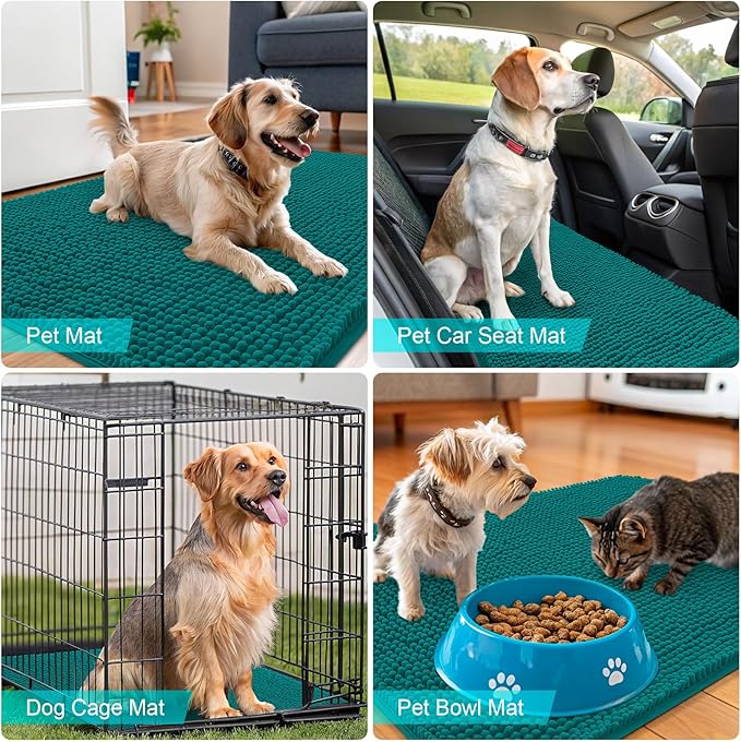 OLANLY Dog Door Mat for Muddy Paws 59x35, Absorbs Moisture and Dirt, Absorbent Non-Slip Washable Doormat, Quick Dry Chenille Mud Mat for Dogs, Entry Indoor Entryway Carpet for Inside Floor, Lake Blue