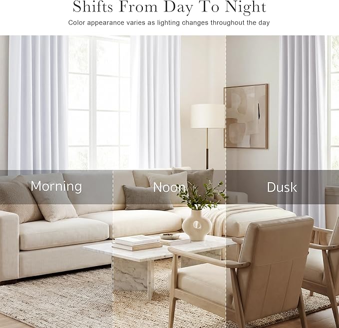 PONY DANCE 50% Light Filtering Curtains 84 inch Long, Back Tab & Rod Pocket Nursery Room Darkening Curtains for Bedroom and Living Room Decoration, 42 Inches Wide, 2 Panels Set, Pure White