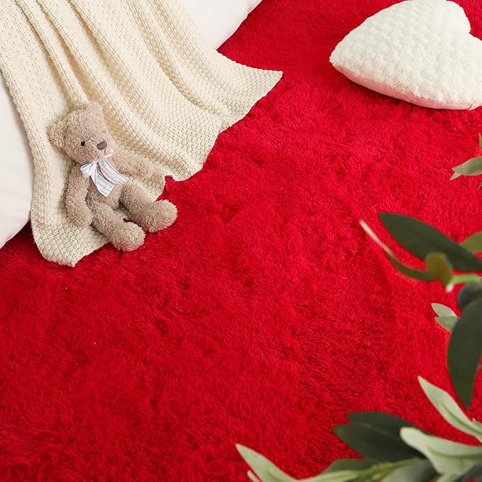 LOCHAS Ultra Soft Indoor Modern Area Rugs Fluffy Living Room Carpets for Children Bedroom Home Decor Nursery Rug 6x9 Feet, Red