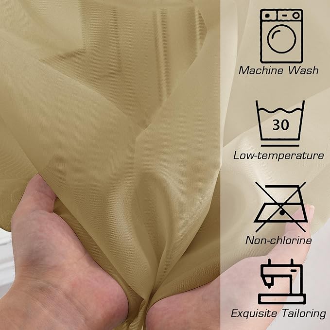 OWENIE Sheer Curtains 54 Inch Length 2 Panels Set, Gold Sheer Curtain for Living Room, Clear Short Curtains for Small Window, 2 Pcs 84 Width 54 Long, Gold