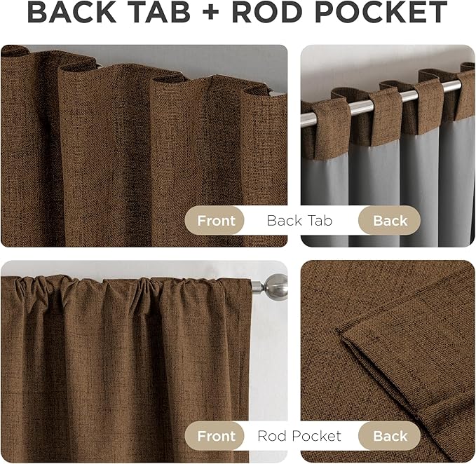 Joydeco Blackout Curtains for Bedroom - 100% Light Blocking 2 Panels Cappuccino Drapes 66" W x 96" L, Thermal Insulated Room Darkening Curtains, Linen Textured for Living Room, Rod Pocket & Back Tabs