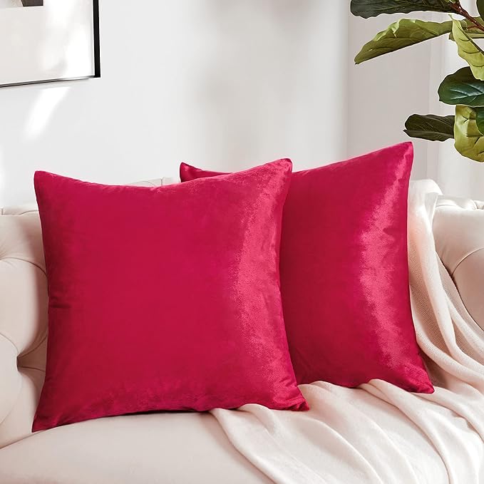 GIGIZAZA Decorative Throw Pillow Covers 16x16,Set of 2 Red Square Couch Pillow Covers,Velvet Sofa Boho Cushion Pillows