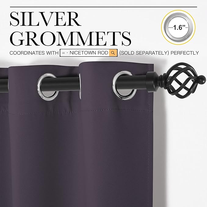 NICETOWN Blackout Curtain Panels for Bedroom, 2 Panels, W42 x L60 inches, Greyish Purple, Thermal Insulated Grommet Top Blackout Draperies and Drapes