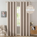 MIULEE 100% Blackout Linen Textured Curtains for Bedroom Solid Thermal Insulated Natural Beige Grommet Room Darkening Curtains & Drapes Luxury Decor for Living Room Nursery 52 x 98 Inch (2 Panels)
