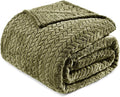 Exclusivo Mezcla Fleece Twin Size Blanket for Bed, 90x66 Inches Soft Cozy Jacquard Flannel Blankets, Lightweight Fuzzy Plush Warm for Women, Olive Green