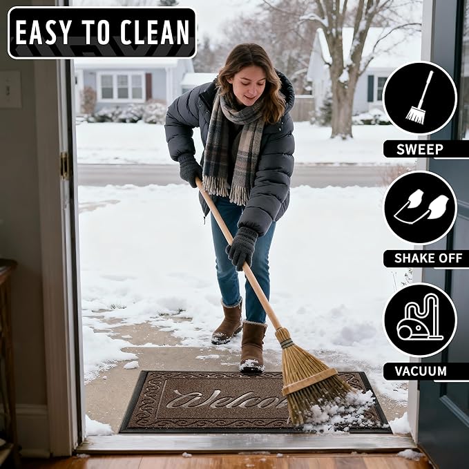 Yimobra Welcome Mat, Heavy Duty Sturdy Door Mats for Home Entrance Outdoor Indoor, Front Doormat for Outside Patio Floor Entry Porch Garage Office, Waterproof, Low Profile, 47 x 24, Coffee