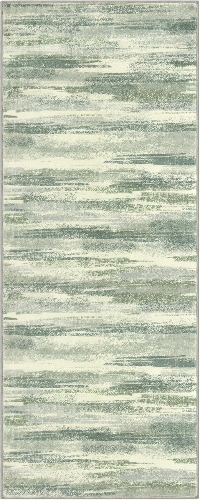 Lansny Modern Abstract Runner Rug 2x6, Sage Green Grey Washable Entryway Runner Non-Slip Soft Hallway Rug Runner Thin Print Faux Wool Carpet for Kitchen Bedroom Laundry Room Indoor